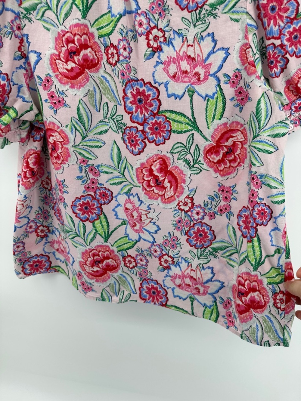 Crown&Ivy Boho Cottagecore Romantic Southern Belle Chic Floral Pink Blouse SzL - Picture 10 of 12